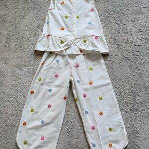 Zara White Floral Embroidered Kids Matching Set with Multicolor Flowers